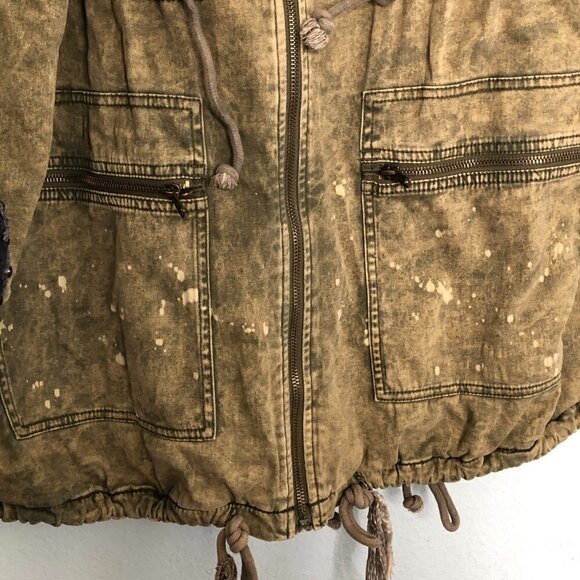 Free People Golden Quills Jacket Green Military Utility Fancy Large Parka - Picture 4 of 7